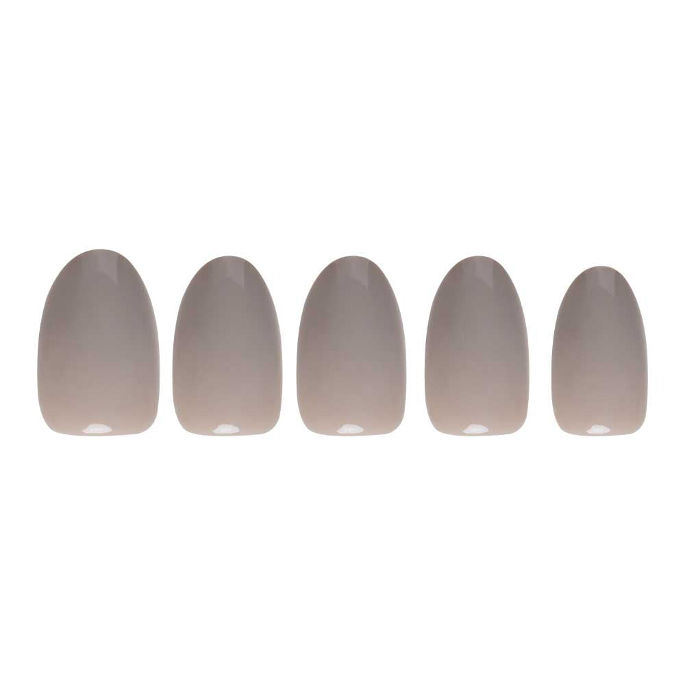 Pure Gray press-on nails on hand - lifestyle photo, soft neutral finish