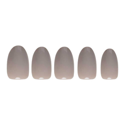 Pure Gray press-on nails on hand - lifestyle photo, soft neutral finish