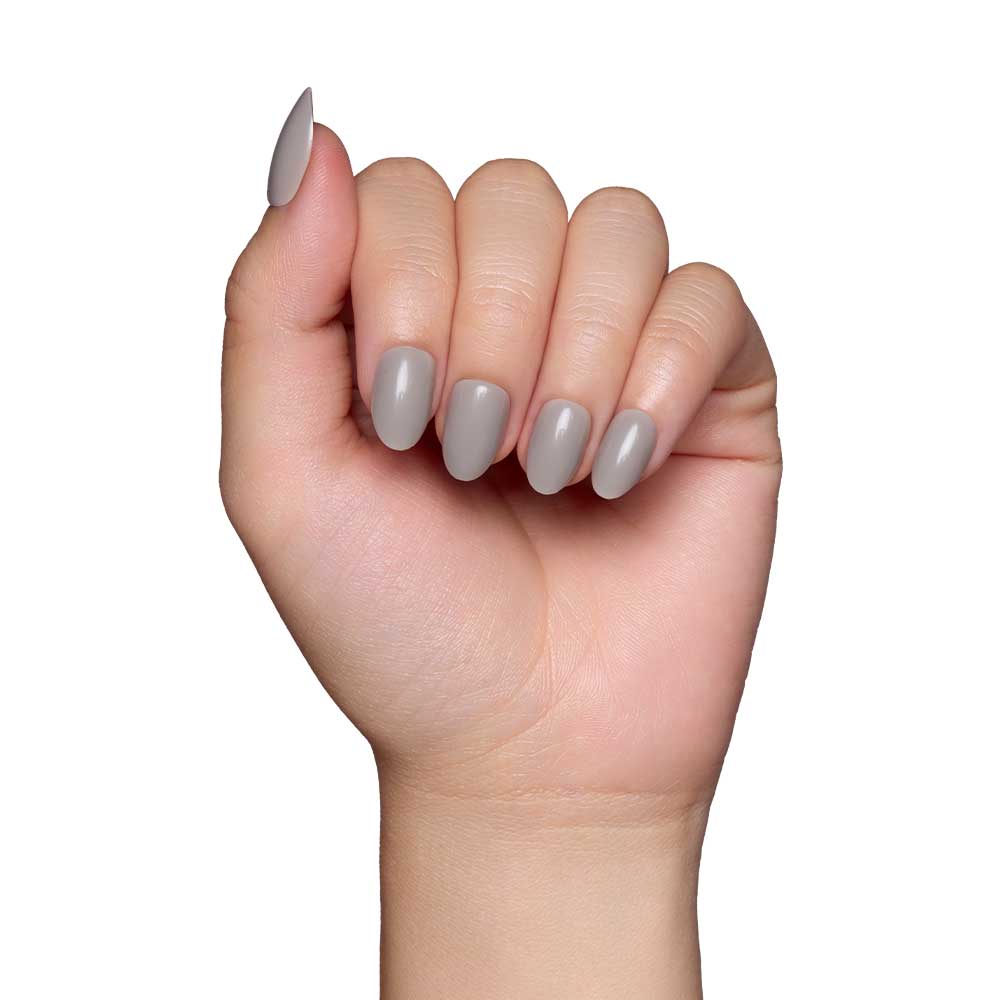 Pure Gray press-on nails close-up texture detail - soft neutral finish, US shipping