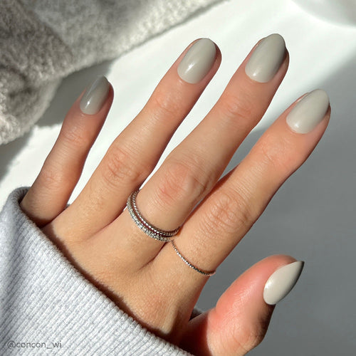 Pure Gray soft neutral press-on nails - oval shape, front view