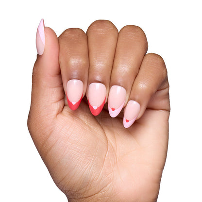 Pure Hearted press-on nails on hand - lifestyle photo, french tip finish