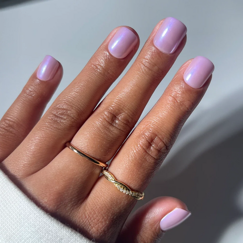 Purple Pixie milky cloud dancer press-on nails - almond shape, front view