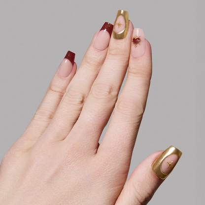 Queen of Hearts press-on nail set - XS to L sizing, french tip design