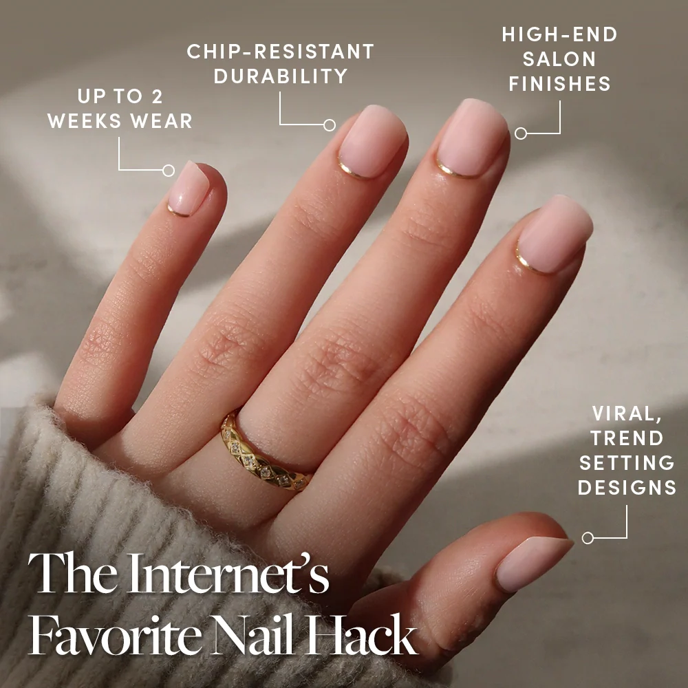 Quiet Luxury press-on nails close-up texture detail - french tip finish, US shipping