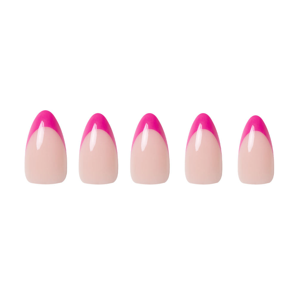 Raspberry Sorbet press-on nails on hand - lifestyle photo, french tip finish