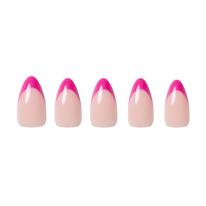Raspberry Sorbet press-on nails on hand - lifestyle photo, french tip finish