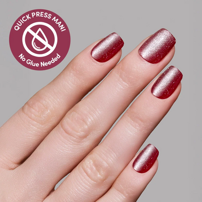 Red Allure press-on nail set - XS to L sizing, cat-eye velvet design