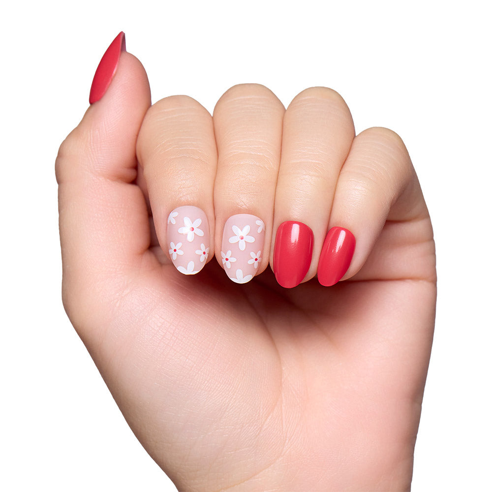 Red Blossom press-on nail set - XS to L sizing, floral design