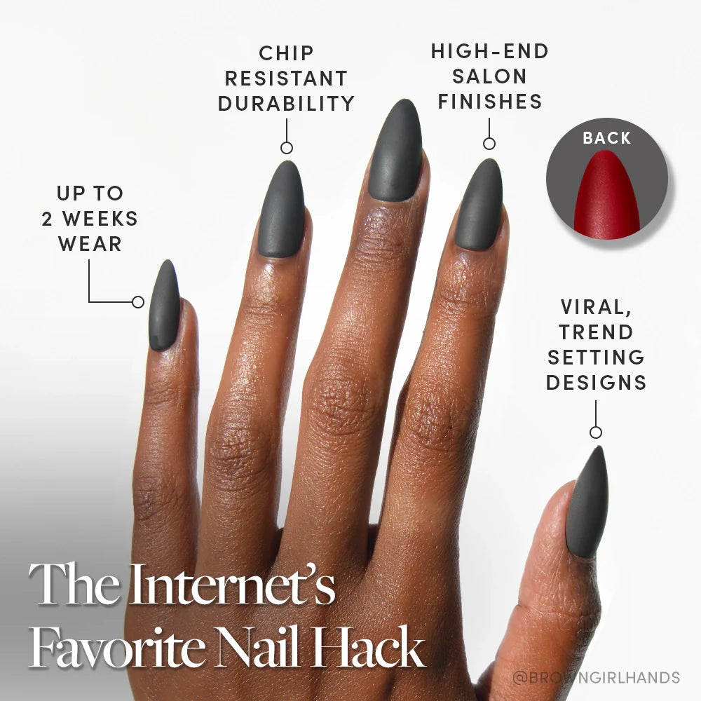 Red Bottom press-on nails close-up texture detail - cat-eye velvet finish, US shipping
