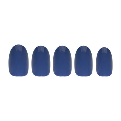 Regal Blue press-on nails on hand - lifestyle photo, seasonal finish
