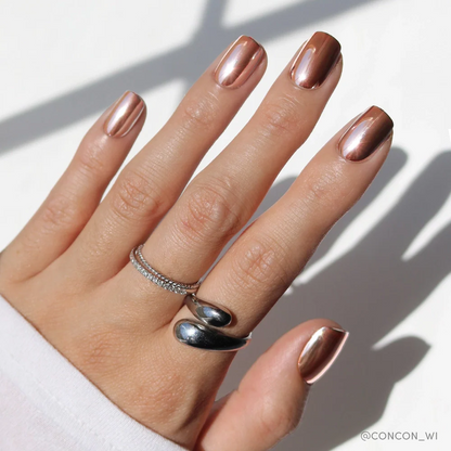 Rose Gold pearl-shift press-on nails - square shape, front view