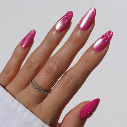 Rosy Siren cat-eye velvet press-on nails - oval shape, front view
