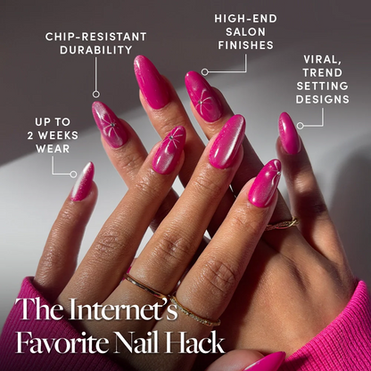 Rosy Siren press-on nails close-up texture detail - cat-eye velvet finish, US shipping