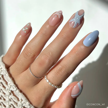 Salty Waves milky cloud dancer press-on nails - almond shape, front view