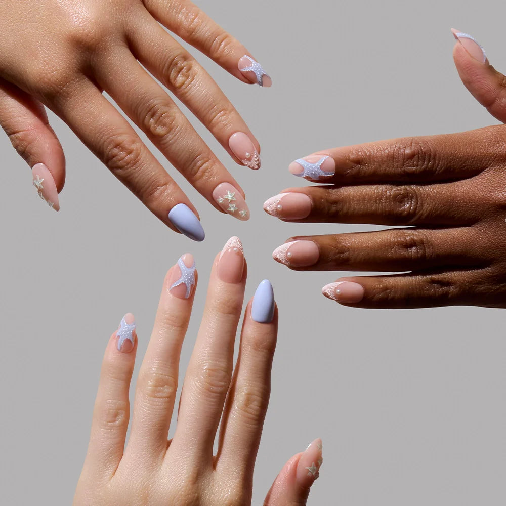 Salty Waves press-on nail set - XS to L sizing, milky cloud dancer design