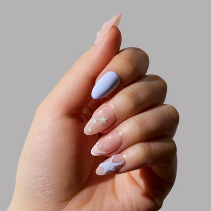 Salty Waves press-on nails close-up texture detail - milky cloud dancer finish, US shipping