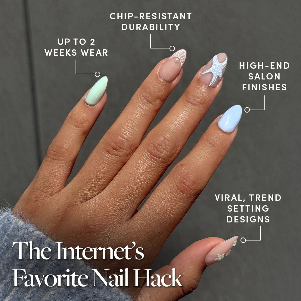 Salty Waves press-on nails - image 5 of 9, milky cloud dancer almond