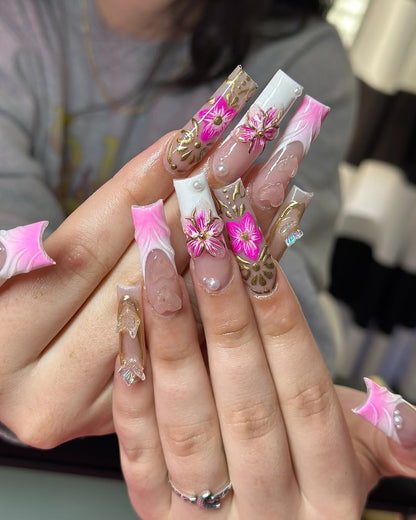 Blooming Elegance press-on nail set - XS to L sizing, 3d sculptural design
