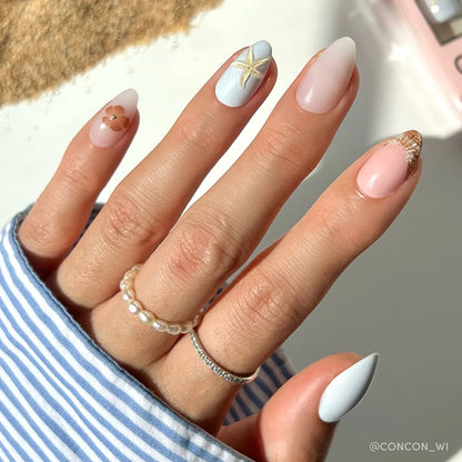 Sea Star 3d sculptural press-on nails - almond shape, front view