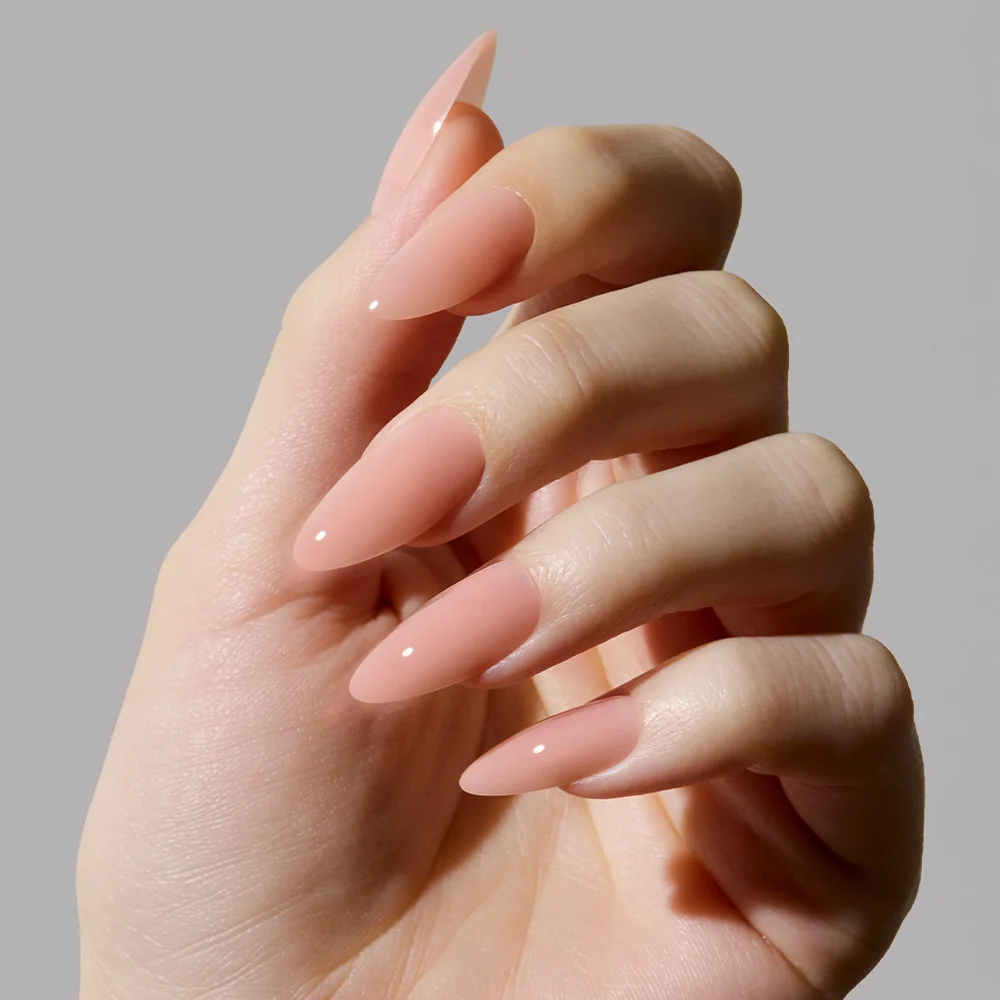 Sheer Pink press-on nails close-up texture detail - jelly glaze finish, US shipping
