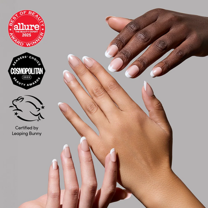She's a Pearl press-on nails on hand - lifestyle photo, milky cloud dancer finish