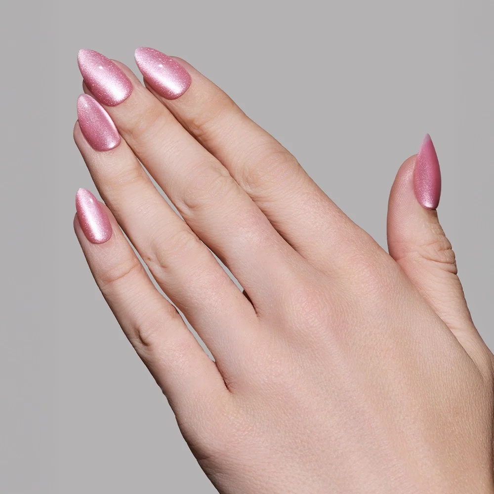 Shine for You press-on nails on hand - lifestyle photo, cat-eye velvet finish