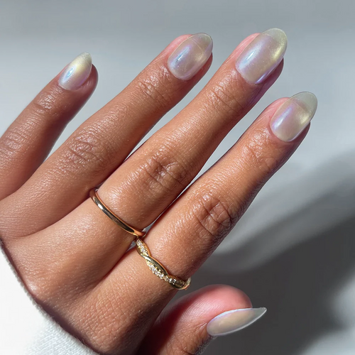 Silver Siren jelly glaze press-on nails - oval shape, front view