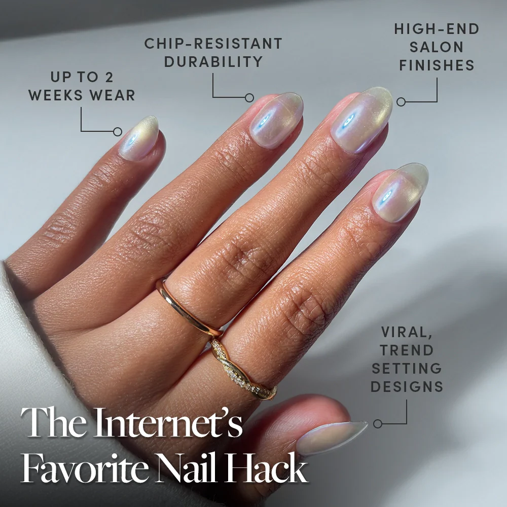 Silver Siren press-on nails close-up texture detail - jelly glaze finish, US shipping