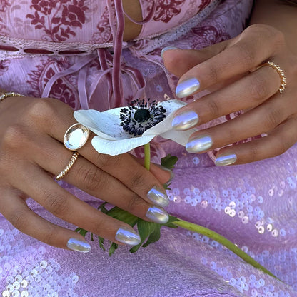 Silver Siren press-on nails - image 5 of 8, jelly glaze oval