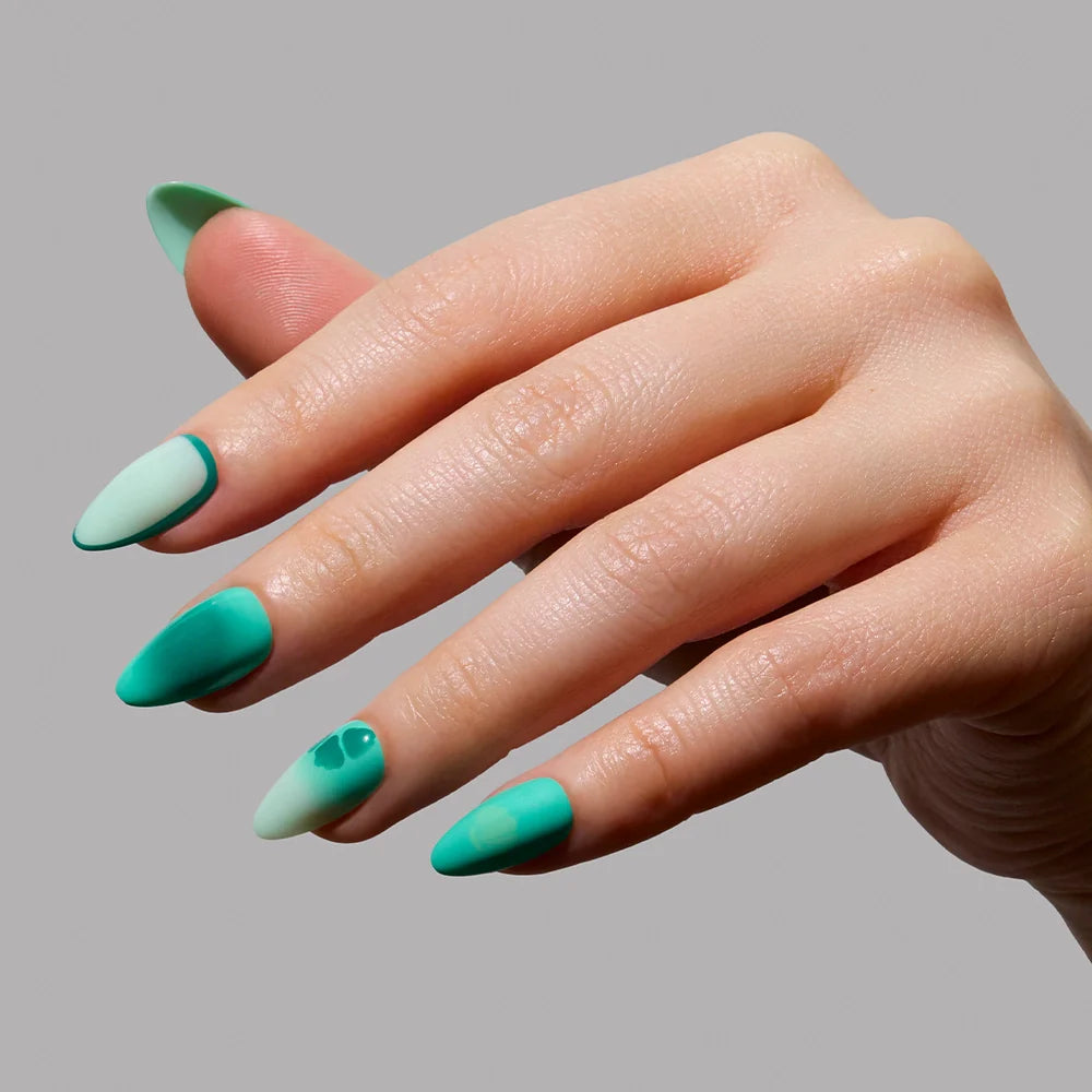 Siren Green press-on nails close-up texture detail - cat-eye velvet finish, US shipping