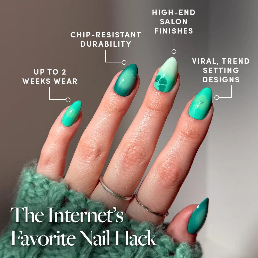 Siren Green press-on nails - image 5 of 9, cat-eye velvet almond
