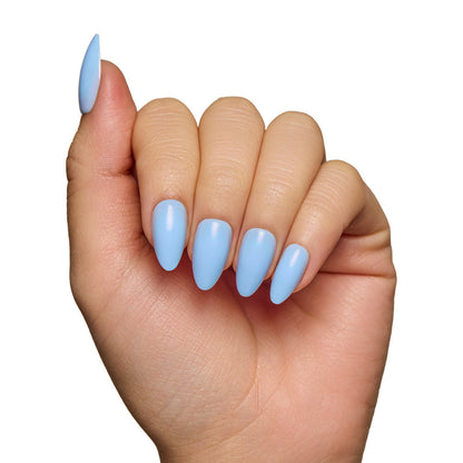 Soft Blue press-on nails close-up texture detail - soft neutral finish, US shipping