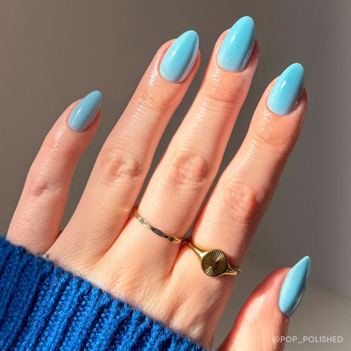 Soft Blue soft neutral press-on nails - almond shape, front view