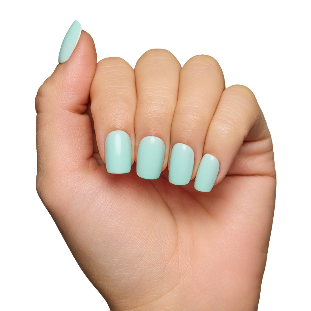 Soft Teal press-on nails close-up texture detail - soft neutral finish, US shipping