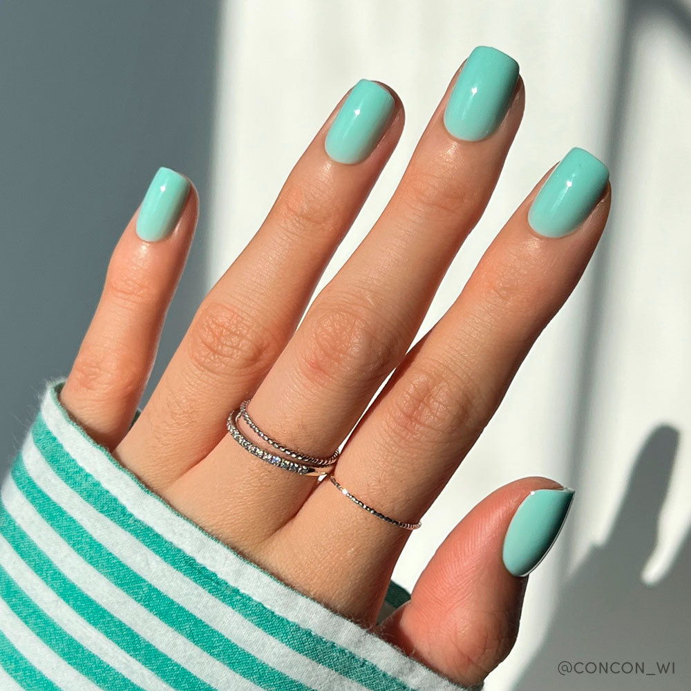 Soft Teal soft neutral press-on nails - square shape, front view