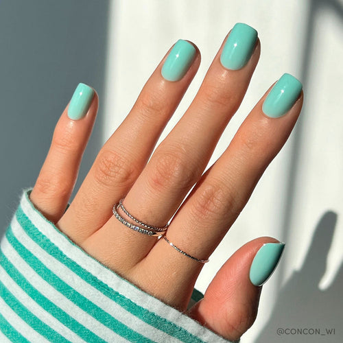 Soft Teal soft neutral press-on nails - square shape, front view
