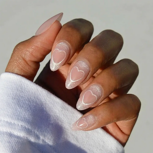 Soulmate Energy cat-eye velvet press-on nails - almond shape, front view