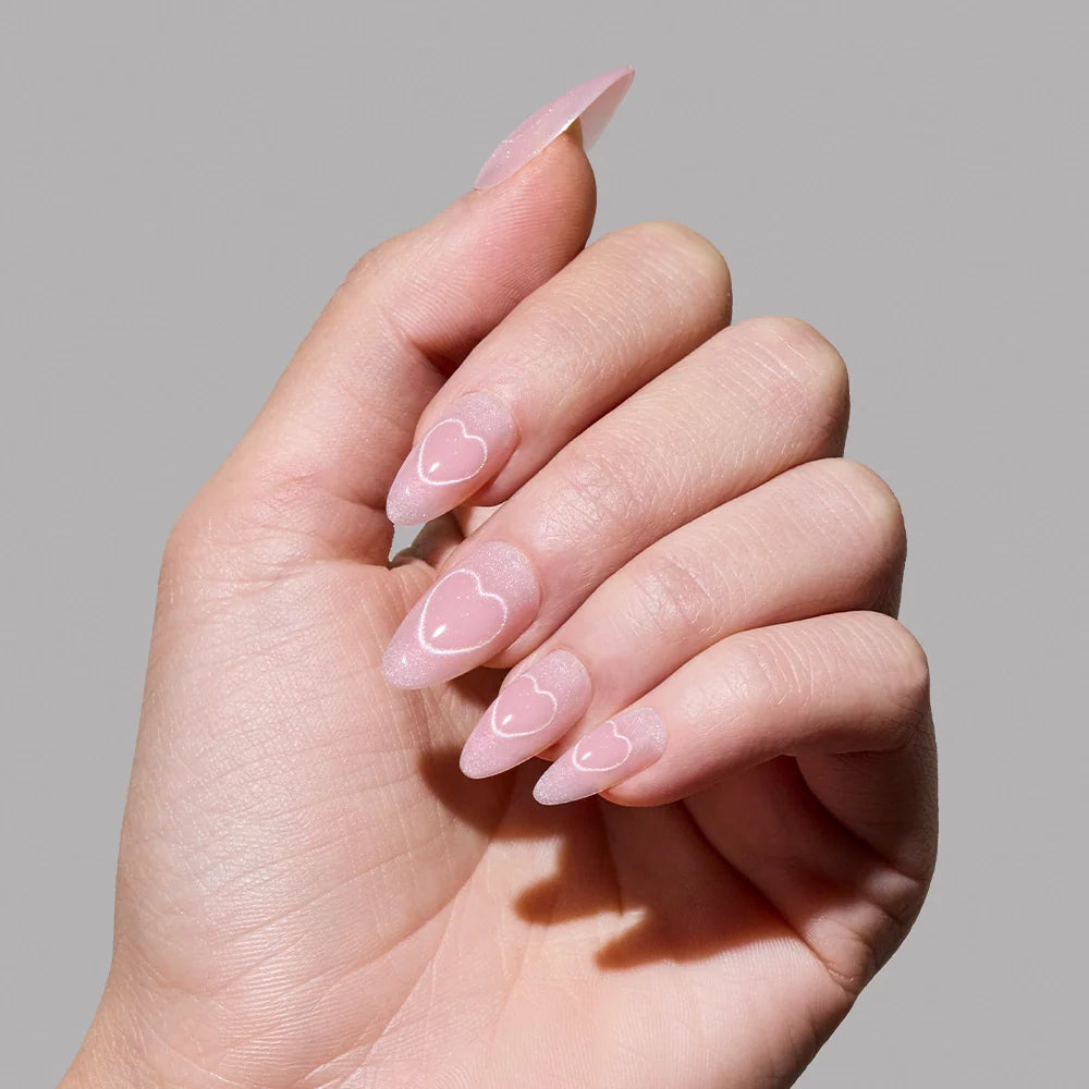 Soulmate Energy press-on nails on hand - lifestyle photo, cat-eye velvet finish