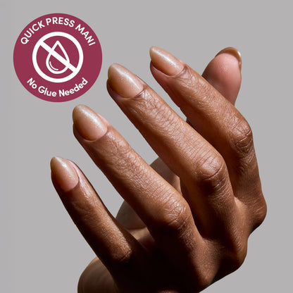 Sparkly Brown press-on nails on hand - lifestyle photo, jelly glaze finish