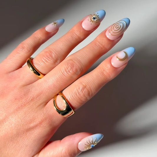 Spirited Sky 3d sculptural press-on nails - oval shape, front view