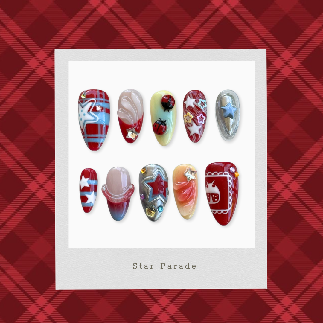 Star Parade press-on nail set - XS to L sizing, 3d sculptural design