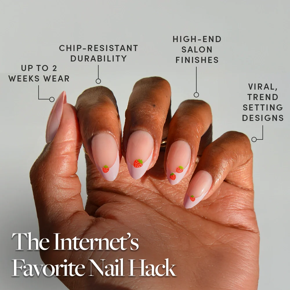 Strawberry Bits press-on nail set - XS to L sizing, french tip design
