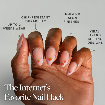 Strawberry Bits press-on nail set - XS to L sizing, french tip design