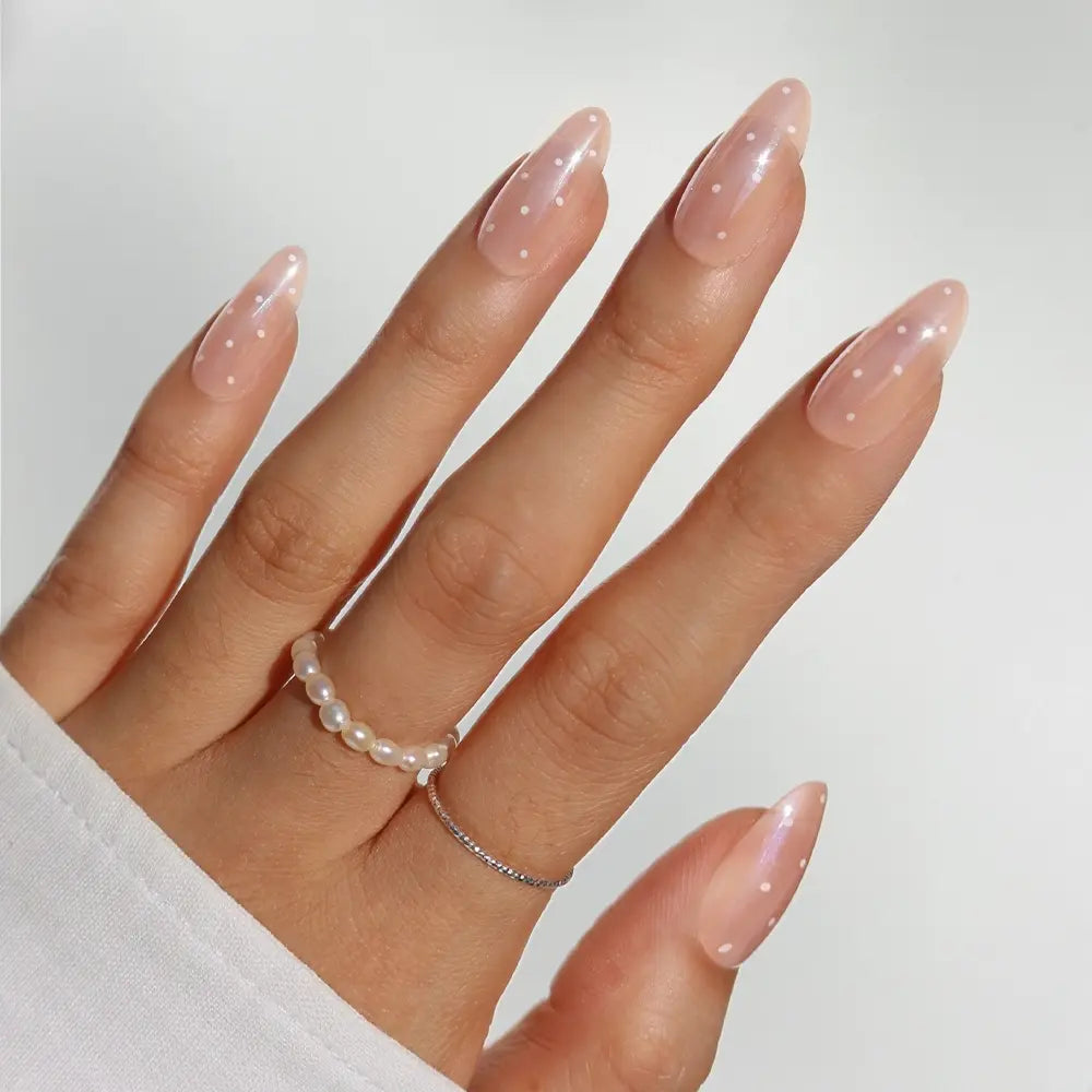 Sugar Glazed polka dot press-on nails - oval shape, front view