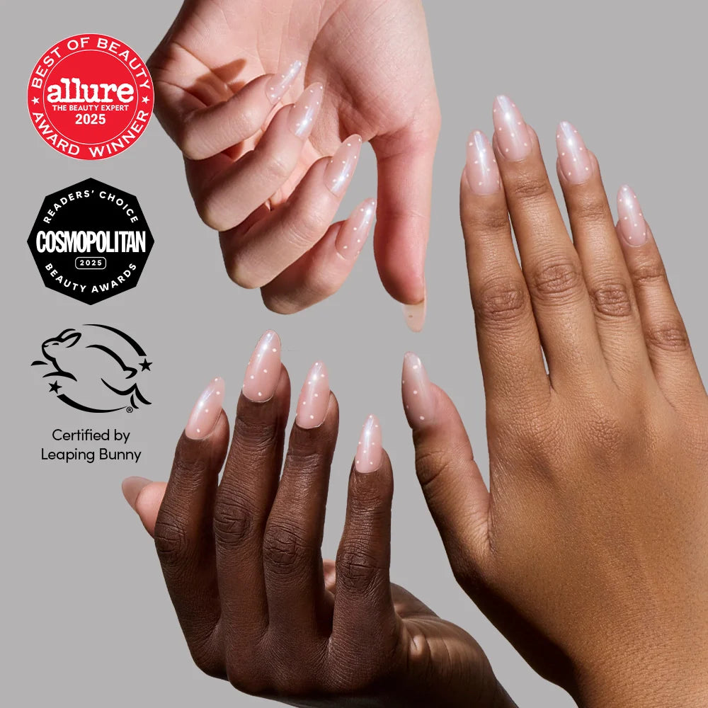 Sugar Glazed press-on nails on hand - lifestyle photo, polka dot finish