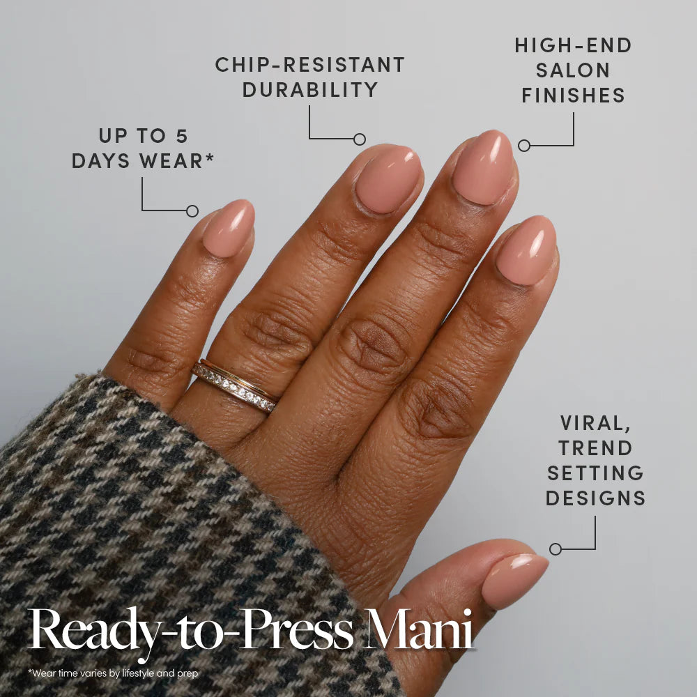 Teddy press-on nails - image 5 of 8, soft neutral oval