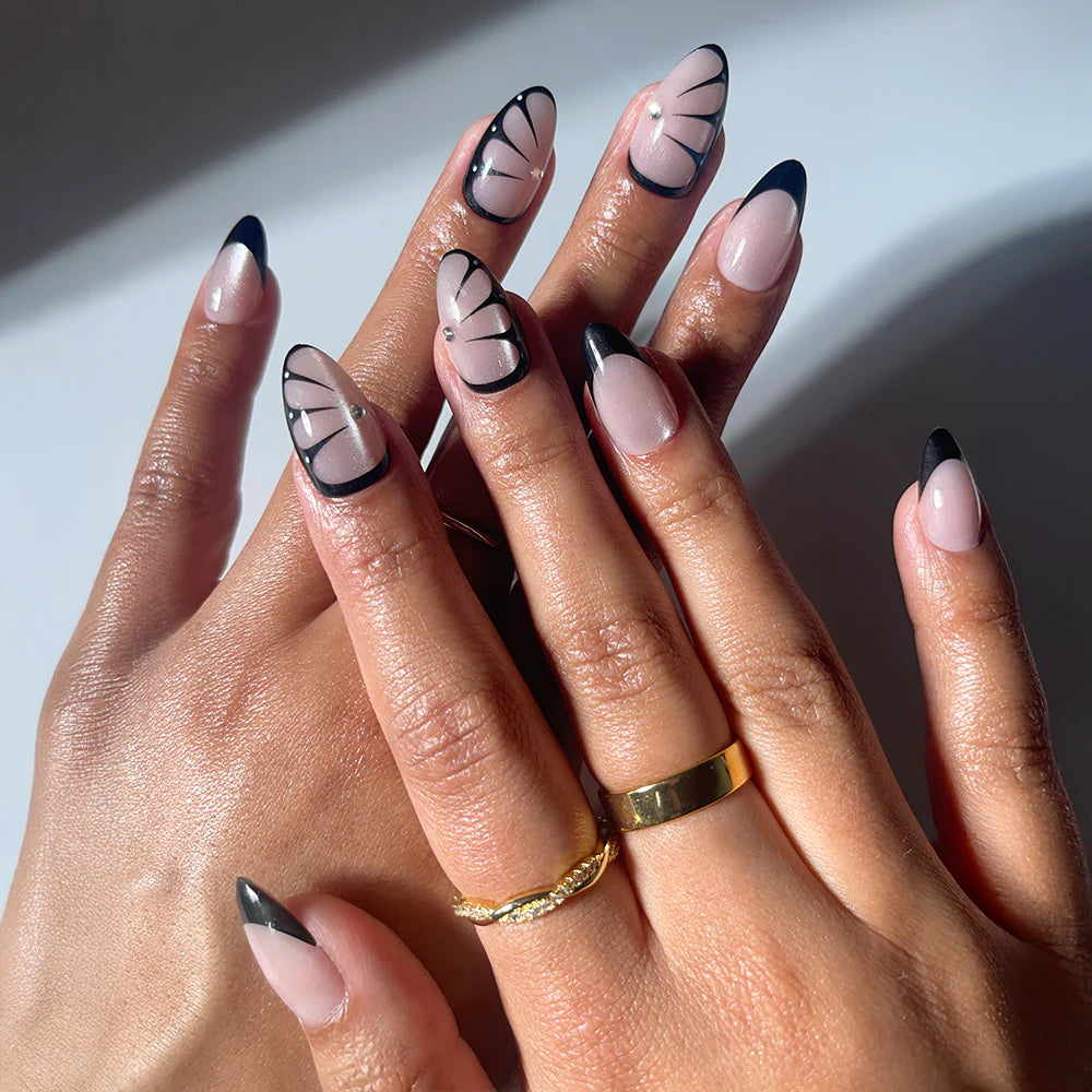 Butterfly Effect cat-eye velvet press-on nails - almond shape, front view
