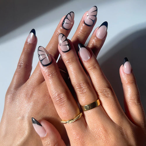 Butterfly Effect cat-eye velvet press-on nails - almond shape, front view