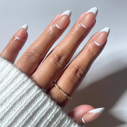 Class Act milky cloud dancer press-on nails - almond shape, front view