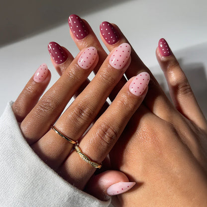 Cute As Cherry Pie polka dot press-on nails - oval shape, front view